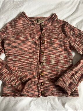 Peruvian Link 100% Alpaca Pink Marled Knit Button Down Cardigan size small